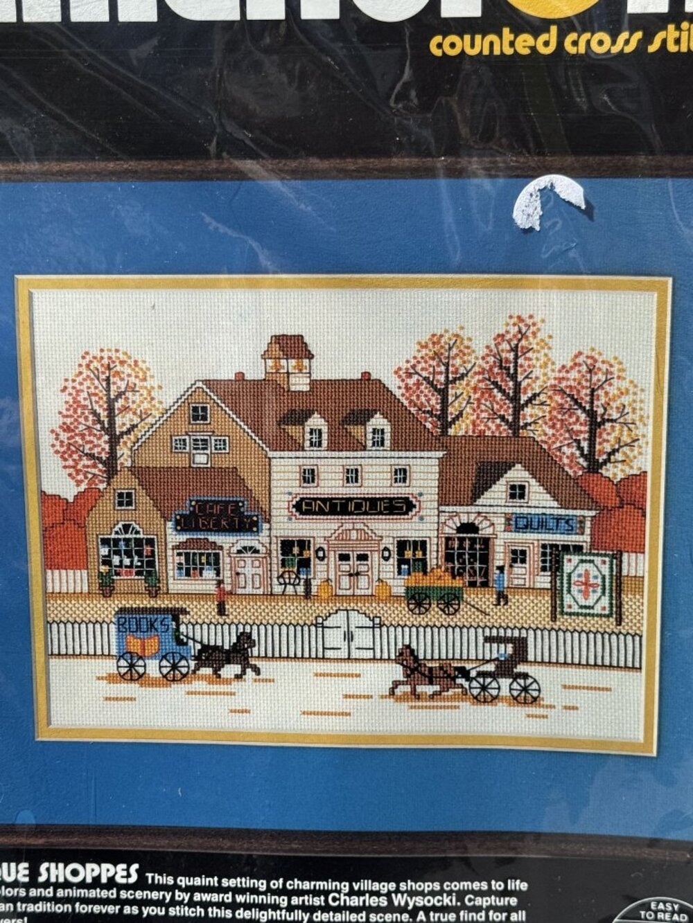 NIP Antique Shoppes Cross Stitch Kit Dimensions 1984 Charles Wysocki cottage cor